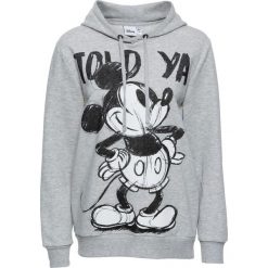 Bluza z kapturem i nadrukiem Myszki Minnie bonprix jasnoszary melanż. Szare bluzy z kapturem damskie marki bonprix, melanż, z dzianiny. Za 109,99 zł.