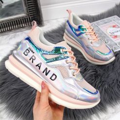 Sneakersy damskie na koturnie holograficzne różowe T.Sokolski. Różowe koturny damskie T. Sokolski. Za 90,00 zł.