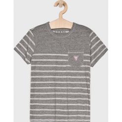 Guess Jeans - T-shirt dziecięcy 118-175 cm. Szare t-shirty chłopięce Guess Jeans, z aplikacjami, z bawełny, bez rękawów. W wyprzedaży za 89,90 zł.