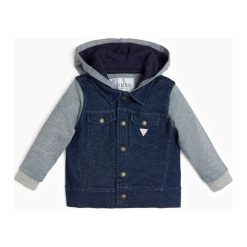 Bluza Z Kapturem. Szare bluzy niemowlęce Guess Kids, bez wzorów, z bawełny, z długim rękawem, długie, z kapturem. Za 129,00 zł.