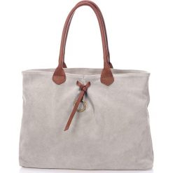 Torebki i plecaki damskie: Skórzana torebka w kolorze jasnoszarym – 41 x 24 x 11 cm