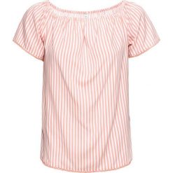Bluzka "carmen" bonprix biało-jasnoróżowy łososiowy w paski. Białe koszulki damskie bonprix, w paski, bez kołnierzyka. Za 74,99 zł.