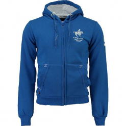 Bluza "Gampai" w kolorze niebieskim. Niebieskie bluzy męskie rozpinane marki Geographical Norway Men, m, z haftami, prążkowane. W wyprzedaży za 136,95 zł.