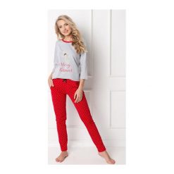 Piżama Cookie Long Grey-Red. Szare piżamy damskie Aruelle, bez wzorów, bez rękawów. Za 145,90 zł.