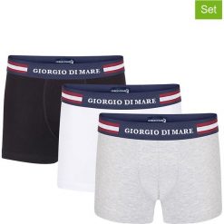 Bokserki (3 pary) w kolorze czarnym, szarym i białym. Szare bokserki męskie Giorgio di Mare, z nadrukiem. W wyprzedaży za 59,95 zł.