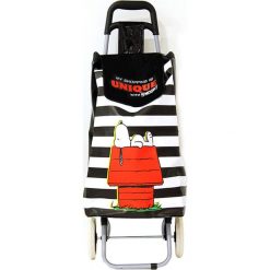 Shopper bag damskie: Wózek zakupowy w kolorze czarnym ze wzorem – 35,5 x 95 x 32,5 cm