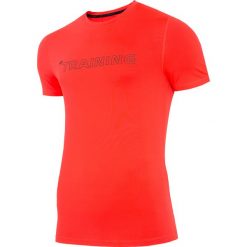 Koszulka treningowa męska TSMF284 - czerwony neon. Czerwone koszulki męskie 4f, m, bez wzorów, z dzianiny, bez kołnierzyka, bez rękawów. Za 79,99 zł.