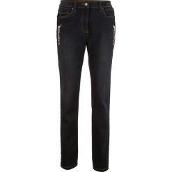 Dżinsy ze stretchem i haftem bonprix czarny "stone". Czarne jeansy damskie bonprix, z jeansu. Za 79,99 zł.