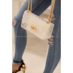Torebka Mini White&Gold. Białe torebki klasyczne damskie Modaforyou, bez wzorów, małe, bez dodatków. Za 99,00 zł.