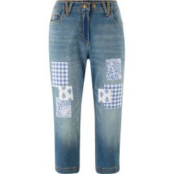 Dżinsy rybaczki BOYFRIEND z aplikacjami bonprix dirty denim. Niebieskie jeansy damskie bonprix. Za 129,99 zł.