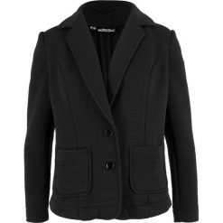 Żakiet dresowy w strukturalny wzór bonprix czarny. Czarne żakiety damskie marki bonprix, z dresówki. Za 129,99 zł.