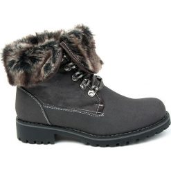 Trapery damskie eVento. Szare buty trekkingowe damskie eVento, na zimę, z polaru, eleganckie, przed kolano, na wysokim obcasie, na płaskiej podeszwie, na sznurówki. Za 149,00 zł.