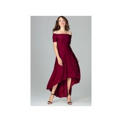 Sukienka K485 Bordo. Czerwone sukienki damskie Lenitif, xl, bez wzorów, z asymetrycznym kołnierzem, bez rękawów, asymetryczne. Za 179,00 zł.