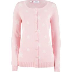 Swetry rozpinane damskie: Sweter rozpinany w gwiazdy bonprix pastelowy jasnoróżowy - biel wełny