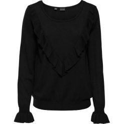Sweter z falbaną bonprix czarny. Czarne swetry damskie bonprix, bez wzorów, bez rękawów, bez kaptura. Za 37,99 zł.