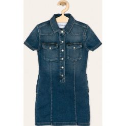 Calvin Klein Jeans - Sukienka dziecięca 116-176 cm. Niebieskie sukienki dziewczęce Calvin Klein Jeans, bez wzorów, z elastanu, z krótkim rękawem, krótkie, mini, proste. Za 339,90 zł.