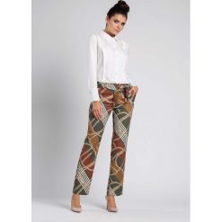 Zielone Stylowe Spodnie w Kant z Wiązanym Paskiem - Łańcuchy. Zielone spodnie damskie Molly.pl, s, w paski, eleganckie, z podwyższonym stanem. Za 149,90 zł.