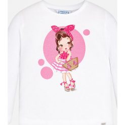 Mayoral - Longsleeve dziecięcy 92-134 cm. Czerwone bluzki dziewczęce Mayoral, z nadrukiem, z elastanu, z okrągłym kołnierzem, długie. Za 73,90 zł.