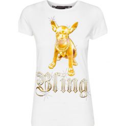 T-shirt LOVE MOSCHINO. Białe bluzki damskie Love Moschino, z nadrukiem, z bawełny, z okrągłym kołnierzem. Za 470,00 zł.