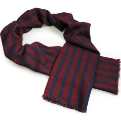 Granatowo-bordowy dwustronny wełniany szal w paski J23. Czerwone szaliki męskie Adam Collection - Krawaty i dodatki, w paski, z wełny. Za 149,00 zł.
