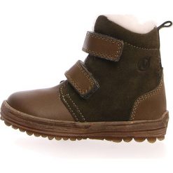 Skórzane botki zimowe "Val" w kolorze ciemnozielonym. Zielone buciki niemowlęce Naturino, na zimę, z wełny, bez zapięcia. W wyprzedaży za 269,95 zł.
