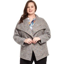 Kardigan Klaudia zapinany na guzik, duże rozmiary. Szare swetry damskie Moda Size Plus Iwanek, bez wzorów, z wełny. Za 169,00 zł.