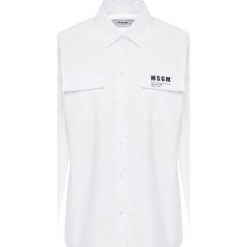 Koszula MSGM 2841MDE30X 207125. Białe bluzki damskie MSGM, bez wzorów, z bawełny, bez kołnierzyka, bez rękawów. W wyprzedaży za 759,00 zł.