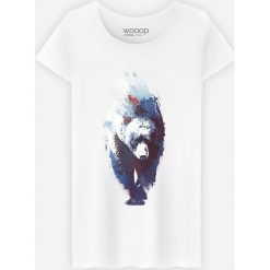 Koszulka "Blue Bear" w kolorze białym. Białe koszulki damskie Wooop, s, bez wzorów, z bawełny, z okrągłym kołnierzem. W wyprzedaży za 56,95 zł.