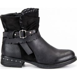 Kayla czarne Botki Workery. Czarne botki damskie Kayla, na co dzień, na zimę, ze skóry ekologicznej, eleganckie, na wysokim obcasie, na płaskiej podeszwie, bez zapięcia. W wyprzedaży za 119,00 zł.