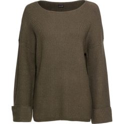 Sweter, rozszerzane rękawy bonprix ciemnooliwkowy. Zielone swetry klasyczne damskie marki bonprix. Za 49,99 zł.