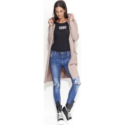 Cappuccino Bluza Długa bez Zapięcia z Kapturem. Bluzy damskie Molly.pl, s, z aplikacjami, z dzianiny, z długim rękawem, długie, z kapturem. Za 109,90 zł.