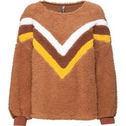 Bluza z polaru baranka bonprix karmelowo - orzechowo-żółty szafranowy - biały. Pomarańczowe bluzy damskie bonprix, w paski, z polaru, bez rękawów, bez kaptura. Za 89,99 zł.