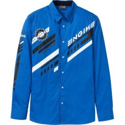 Koszula z długim rękawem Slim Fit bonprix lazurowy. Niebieskie koszule męskie bonprix, xl, z nadrukiem, bez kołnierzyka, z długim rękawem. Za 59,99 zł.