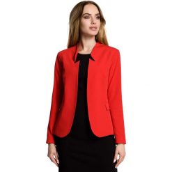 Czerwony Żakiet bez Zapięcia ze Stojącym Kołnierzem. Czerwone marynarki damskie Moe, s, bez wzorów, z elastanu. Za 148,90 zł.