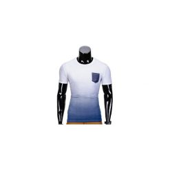 T-shirty męskie: T-SHIRT MĘSKI BEZ NADRUKU S427 – BIAŁY/GRANATOWY