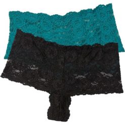 Figi "panty" z koronki (2 pary) bonprix czarno-kobaltowo-turkusowy. Czarne panty damskie bonprix, w koronkowe wzory. Za 35,98 zł.
