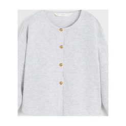 Mango Kids - Kardigan dziecięcy Miley 110-164 cm. Szare swetry dziewczęce Mango Kids, bez wzorów, z bawełny, bez kołnierzyka, bez rękawów, bez kaptura. Za 59,90 zł.