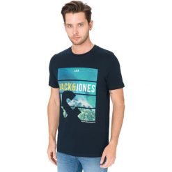 Jack & Jones Friday-disc Koszulka Niebieski. Niebieskie podkoszulki męskie Jack & Jones, xxl, z nadrukiem, z bawełny, bez kołnierzyka, z krótkim rękawem, krótkie. Za 64,95 zł.