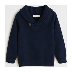 Mango Kids - Sweter dziecięcy Charles 80-104 cm. Niebieskie swetry chłopięce Mango Kids, bez wzorów, z bawełny, bez kołnierzyka. Za 69,90 zł.