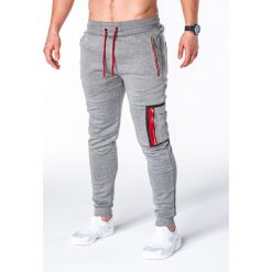 SPODNIE MĘSKIE DRESOWE P658 - SZARE. Szare spodnie męskie Ombre Clothing, s, bez wzorów, z bawełny. Za 48,00 zł.