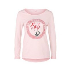 S.Oliver T-Shirt Damski S Różowy. Różowe koszulki damskie marki S.Oliver, s, z nadrukiem, z okrągłym kołnierzem, z długim rękawem. W wyprzedaży za 80,00 zł.
