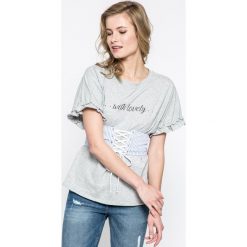 Answear - Top. Szare topy damskie ANSWEAR, uniwersalny, z nadrukiem, z bawełny, z okrągłym kołnierzem. W wyprzedaży za 39,90 zł.