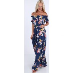 Sukienki: Sukienka maxi w kwiaty z paskiem granatowa ALZ3242