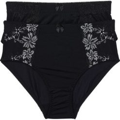 Figi wyszczuplające (2 pary) bonprix czarny + czarno-biały. Czarne figi damskie marki bonprix, z haftami. Za 55,98 zł.