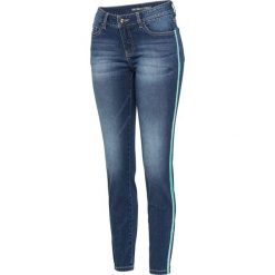 Dżinsy SKINNY w krótszej długości, z paskami z boku nogawki bonprix niebieski "stone" - turkusowy. Niebieskie jeansy damskie bonprix. Za 109,99 zł.