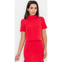 Czerwona Krótka Bluzka z Półgolfem. Czerwone bluzki damskie Molly.pl, s, bez wzorów, z tkaniny, eleganckie, bez kołnierzyka, z krótkim rękawem. Za 119,90 zł.