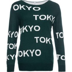 Sweter z napisami bonprix głęboki zielony - biel wełny. Zielone swetry damskie bonprix, z napisami, z wełny. Za 27,99 zł.