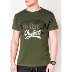 T-shirt męski z nadrukiem S1074 - khaki. T-shirty męskie Ombre Clothing. Za 14,99 zł.
