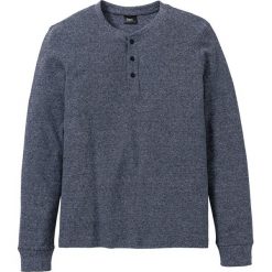 Shirt z dekoltem henley, z bawełny pique bonprix ciemnoniebieski melanż. Niebieskie koszulki męskie bonprix, s, bez wzorów, z bawełny, z kontrastowym kołnierzykiem, bez rękawów. Za 69,99 zł.