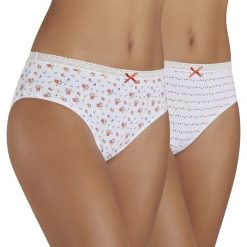 Dwupak klasycznych wyższych fig Eli. Brązowe majtki damskie Ysabel Mora, w koronkowe wzory, z bawełny. Za 41,99 zł.